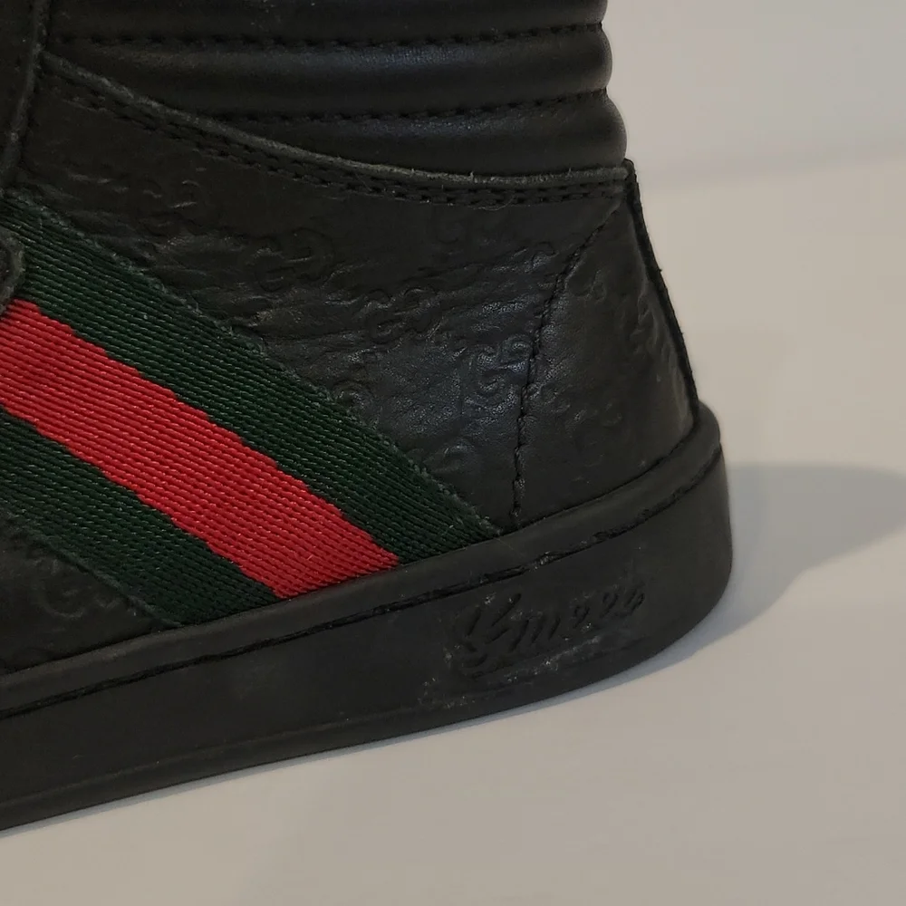 Gucci boots boys monogram web coda sneaker in black size 22